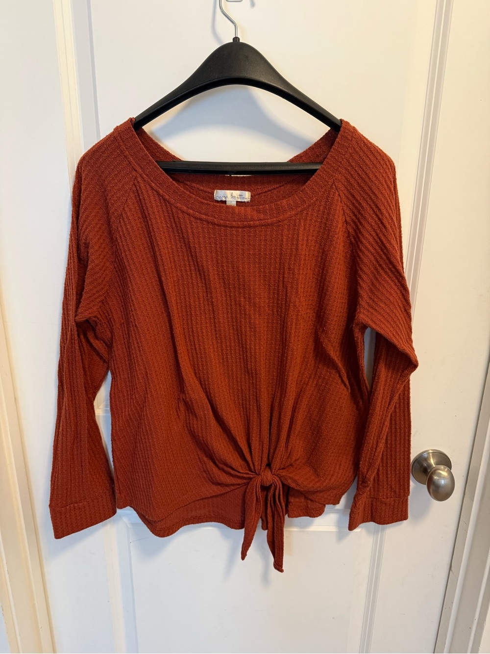 Cozy Waffle-Knit Tie-Front Top - Rust